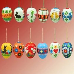 Osterschmuck-Set mit 12 Ostereiern, farbig + weiss
