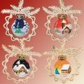 Baumschmuck-Set 4 aus Holz mit Glaskugel