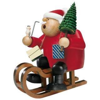 Räuchermann Weihnachtsmann mit Schlitten und Baum