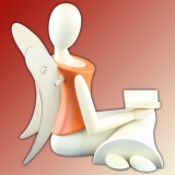Design-Engel sitzend mit Buch orange