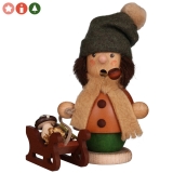 Räuchermann Mini Bub mit Schlitten